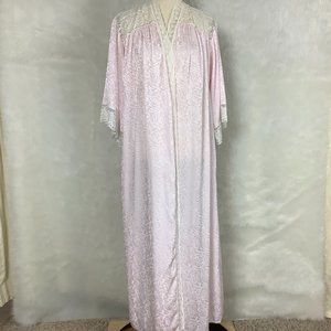 Vintage 1970s Christian Dior Miss Dior Pink Jacquard And Ivory Lace Robe S